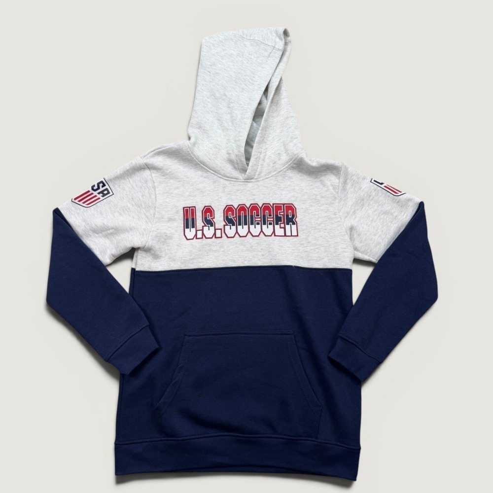 U.S. Soccer Youth XL 18/20 Hoodie Gray Navy Colorblock Pullover Sweatshirt